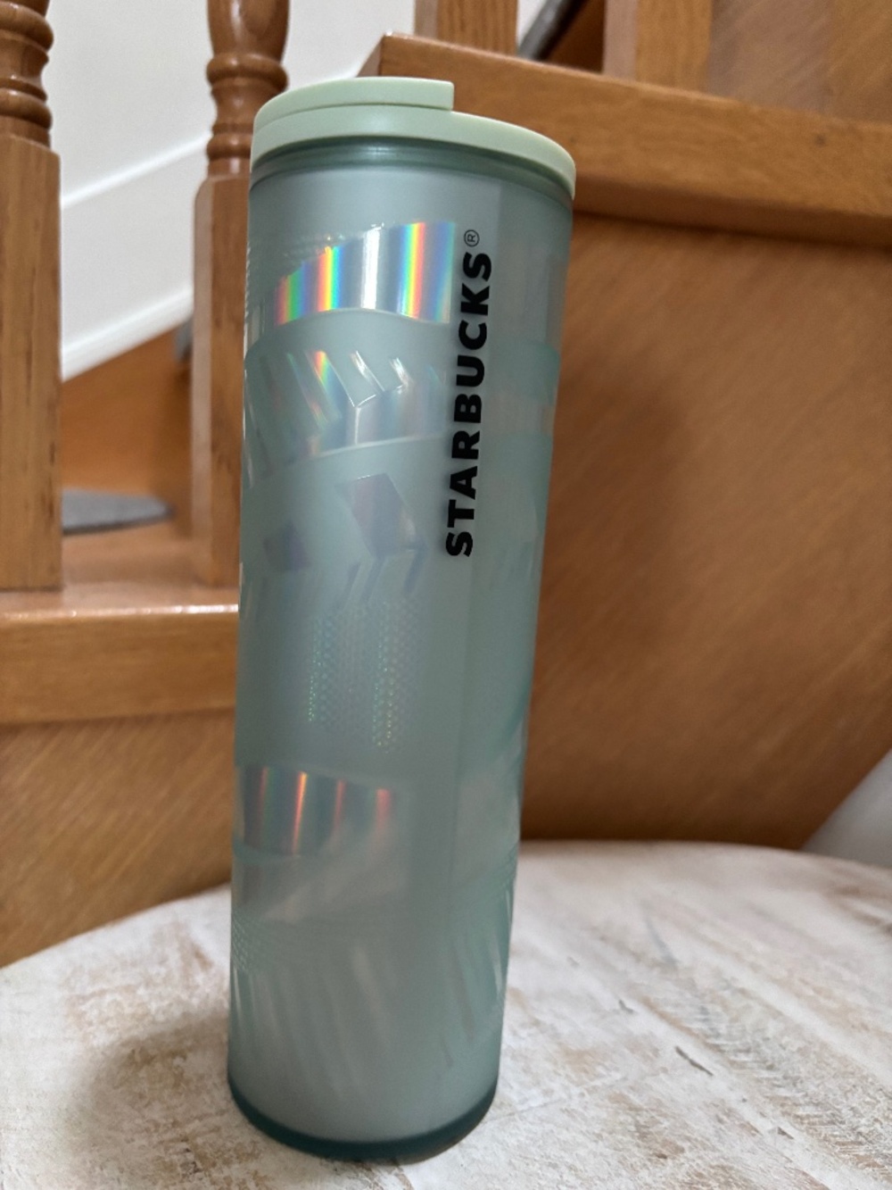 NWT Starbucks Holiday 2021 Mint Frosted Ribbon Tumbler 16oz Grande Iridescent